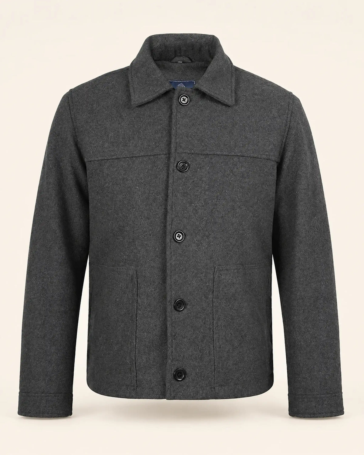 Modern Men’s Charcoal Grey Wool Blend Zip Jacket with Shirt Collar