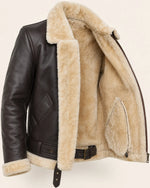 Classic Men’s Dark Brown Shearling Lined Leather Bomber Jacket