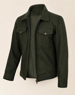 Premium Men's Olive Green Wool Utility Jacket with Zip Closure