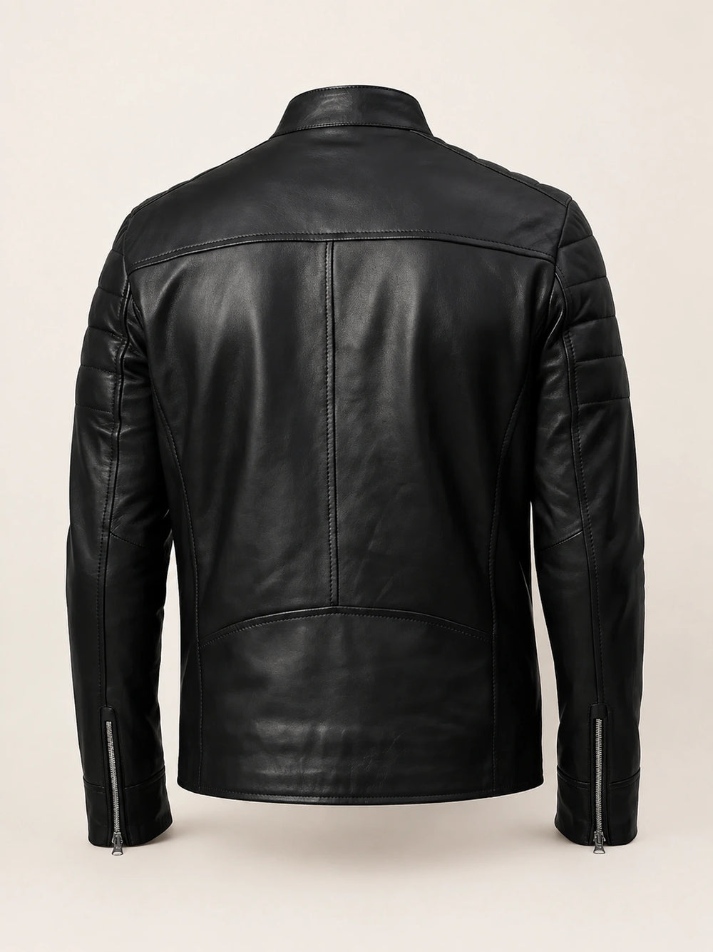 Men's Classic Black Leather Cafe Racer Jacket