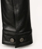 Men’s Black Leather Trucker Jacket with Shirt Collar