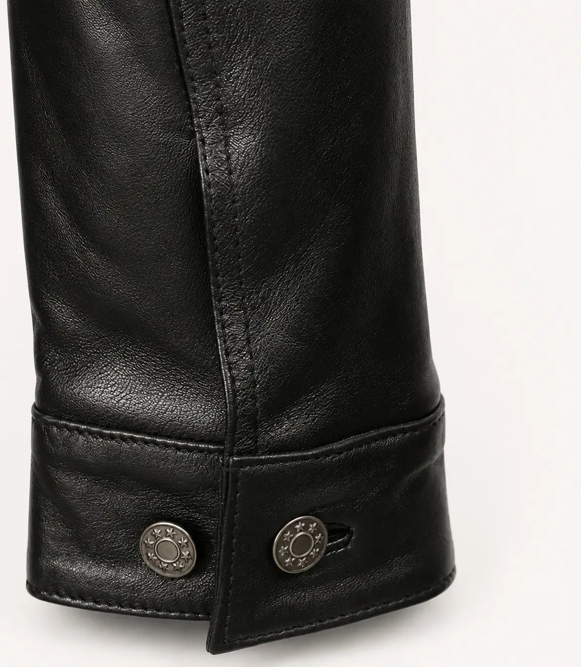 Men’s Black Leather Trucker Jacket with Shirt Collar