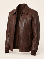 Men's Brown Leather Bomber Jacket