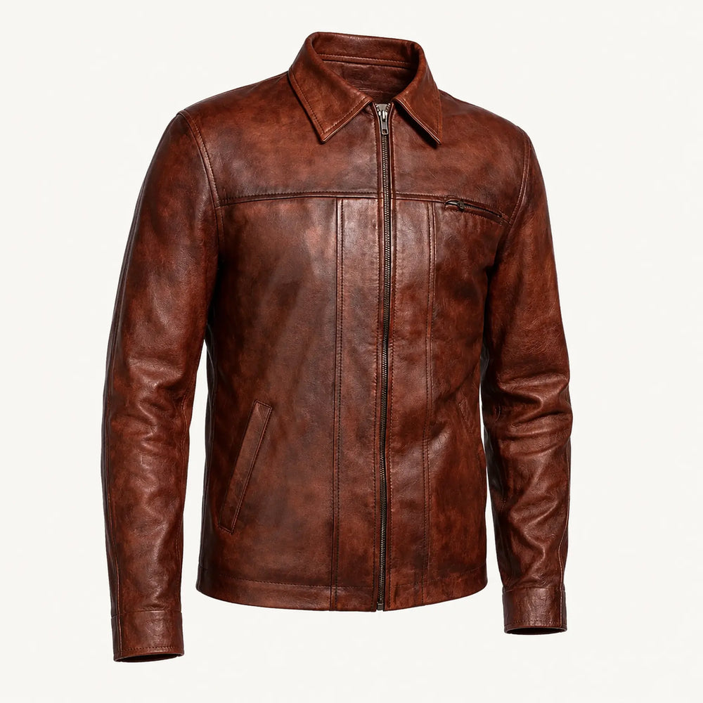 Men's Distressed Brown Leather Jacket