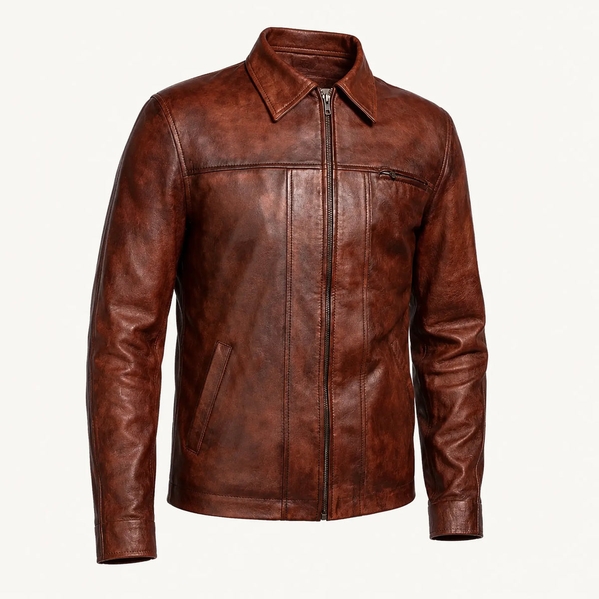 Men's Distressed Brown Leather Jacket