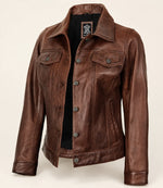 Women's Cognac Brown Trucker Leather Jacket
