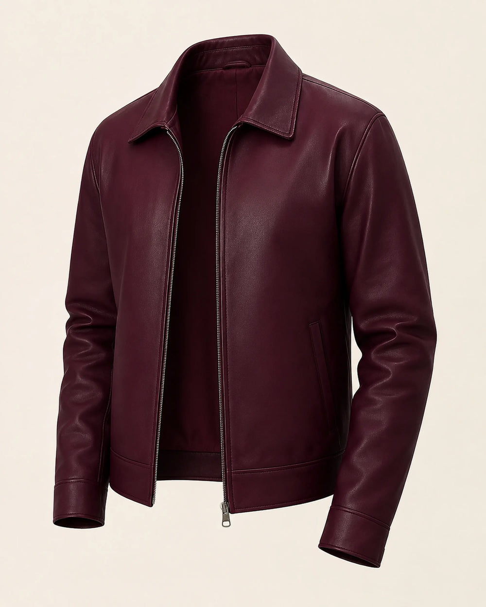 Men’s Burgundy Leather Bomber Jacket – Limited Edition