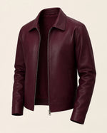 Men’s Burgundy Leather Bomber Jacket – Limited Edition
