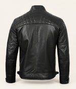 The Royal Men’s Black Lambskin Leather Biker Jacket with Quilted Shoulders