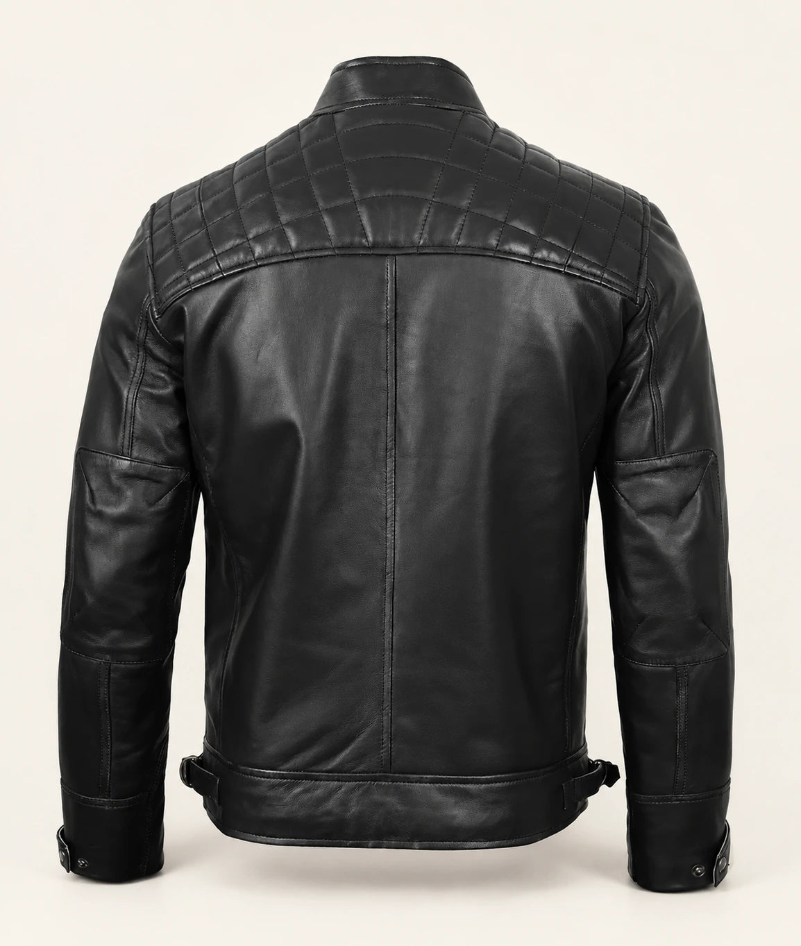 The Royal Men’s Black Lambskin Leather Biker Jacket with Quilted Shoulders