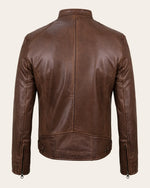 Heritage Men's Cognac Waxed Biker-Style Leather Jacket