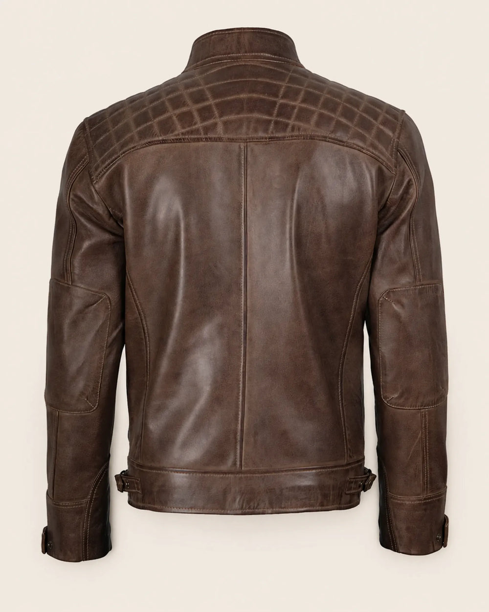Heritage Men’s Chocolate Brown Leather Biker Jacket with Quilted Shoulders