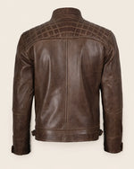 Heritage Men’s Chocolate Brown Leather Biker Jacket with Quilted Shoulders