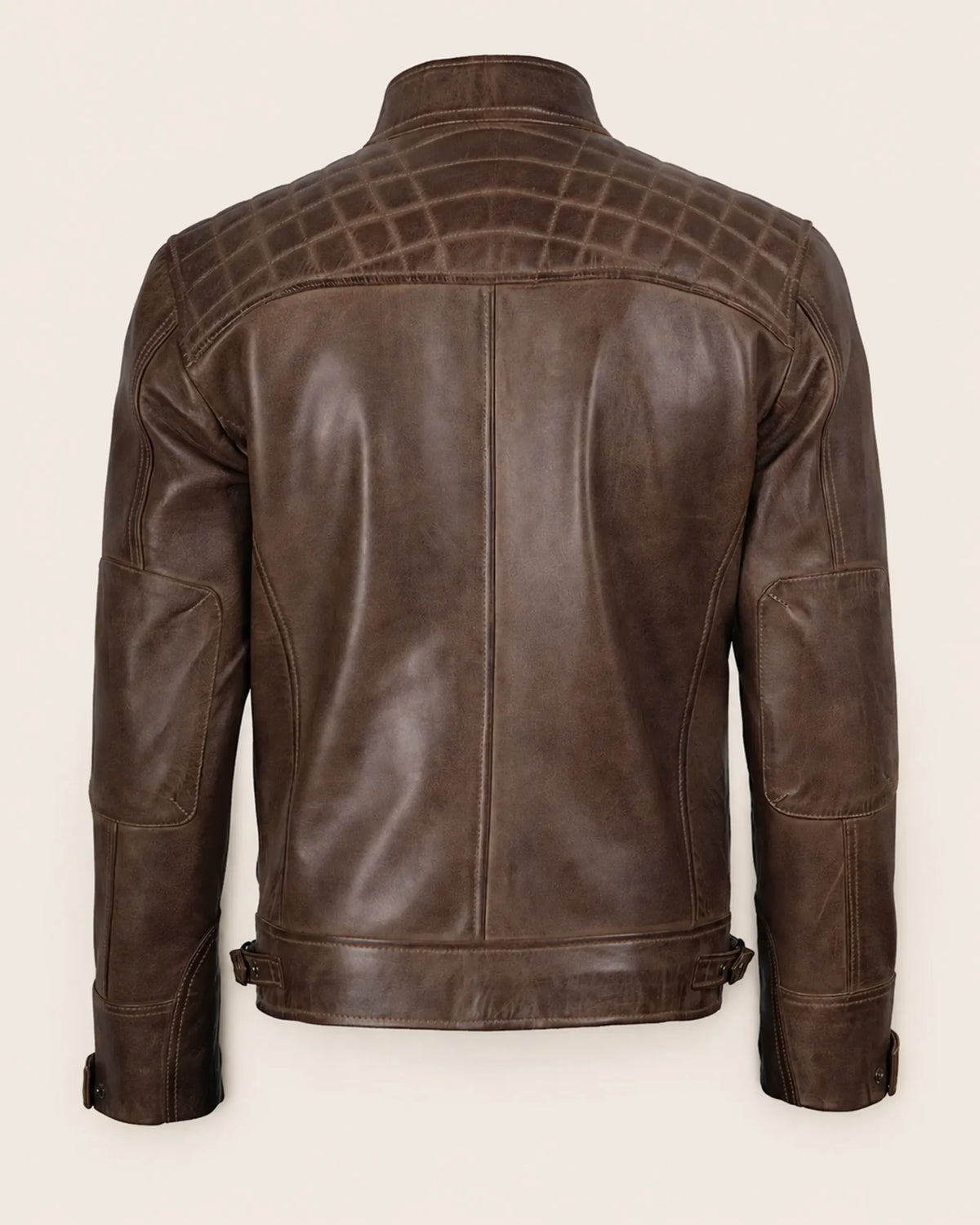 Heritage Men’s Chocolate Brown Leather Biker Jacket with Quilted Shoulders
