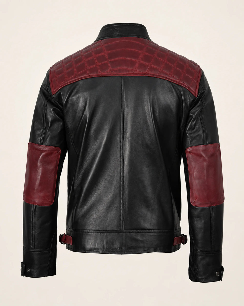 Elite Men's Black & Maroon Quilted Leather Biker Jacket