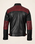 Elite Men's Black & Maroon Quilted Leather Biker Jacket