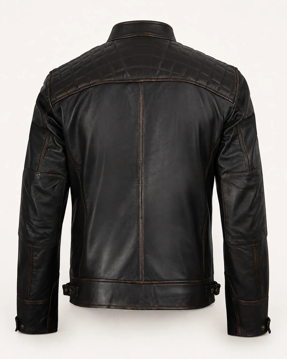 Premium Men's Dark Brown Biker Leather Jacket with Quilted Shoulders