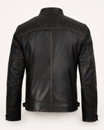 Premium Men's Dark Brown Biker Leather Jacket with Quilted Shoulders