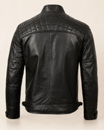 Heritage Men's Black Leather Biker Jacket with Quilted Shoulders