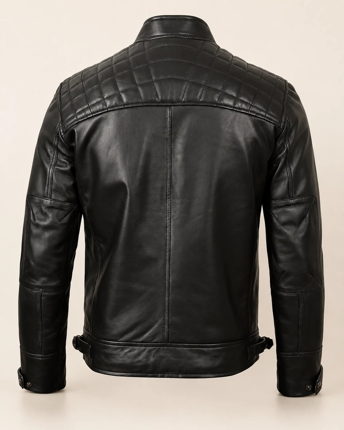 Heritage Men's Black Leather Biker Jacket with Quilted Shoulders