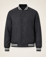 Heritage Men’s Charcoal Grey Wool Varsity Bomber Jacket