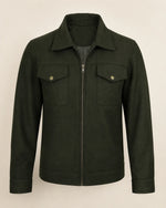 Premium Men's Olive Green Wool Utility Jacket with Zip Closure