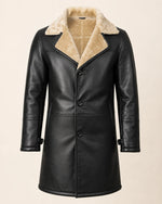 Modern Men's Black Real Leather 3/4-Length Shearling Coat