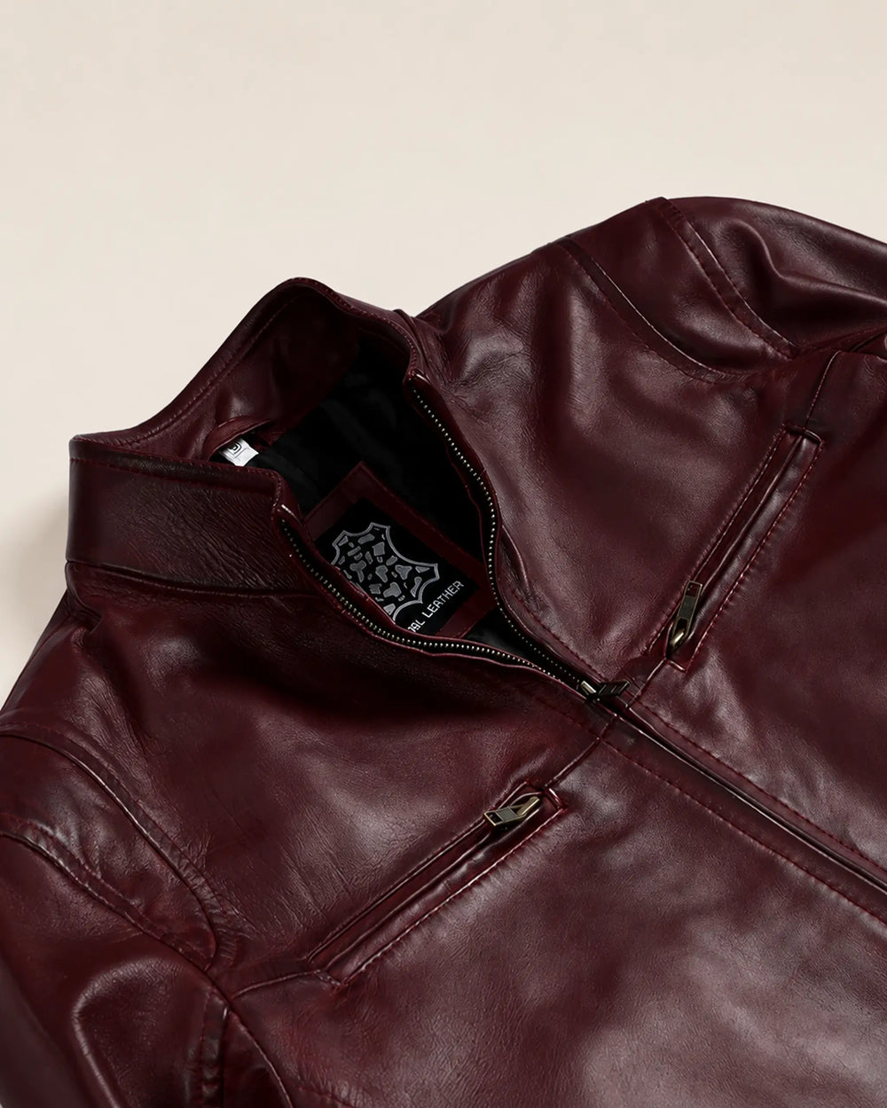 Premium Men's Maroon Leather Café Racer Biker Jacket