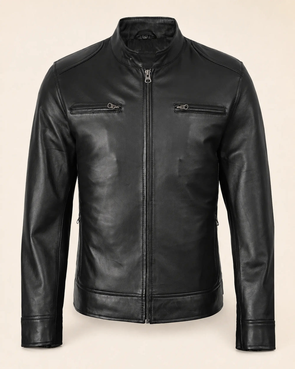 Classic Men's Black Leather Cafe Racer Biker Jacket