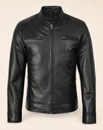 Classic Men's Black Leather Cafe Racer Biker Jacket