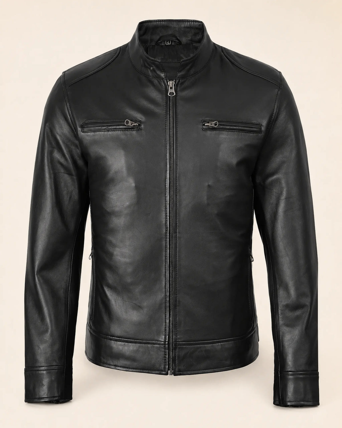 Classic Men's Black Leather Cafe Racer Biker Jacket