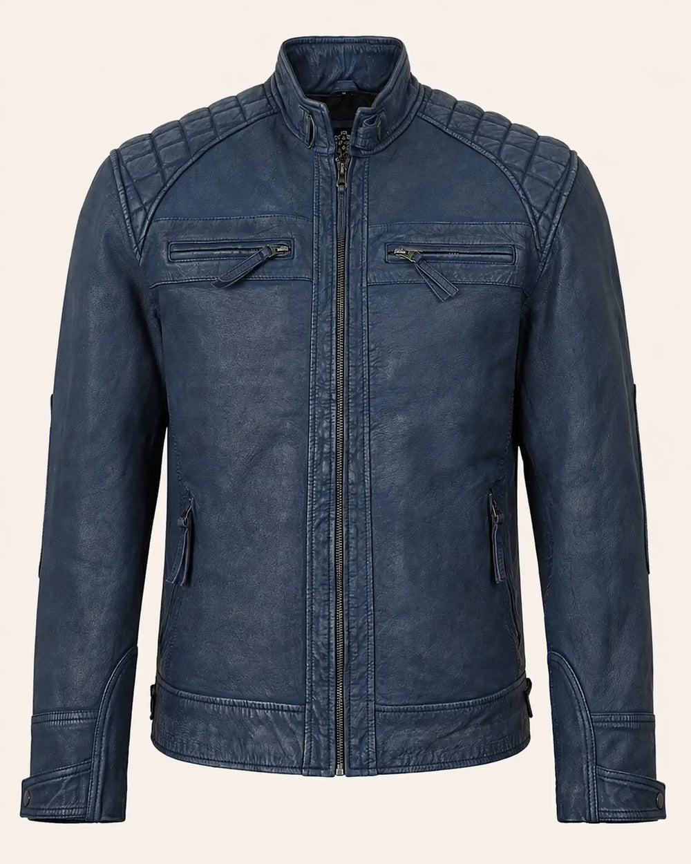 Heritage Men's Blue Leather Biker Jacket
