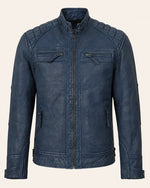 Heritage Men's Blue Leather Biker Jacket
