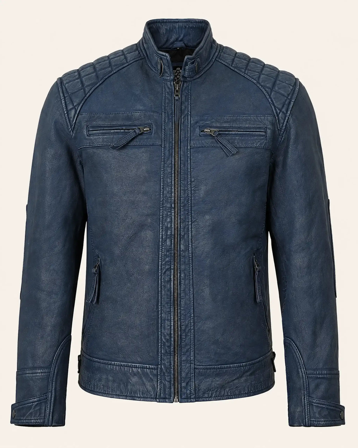 Heritage Men's Blue Leather Biker Jacket