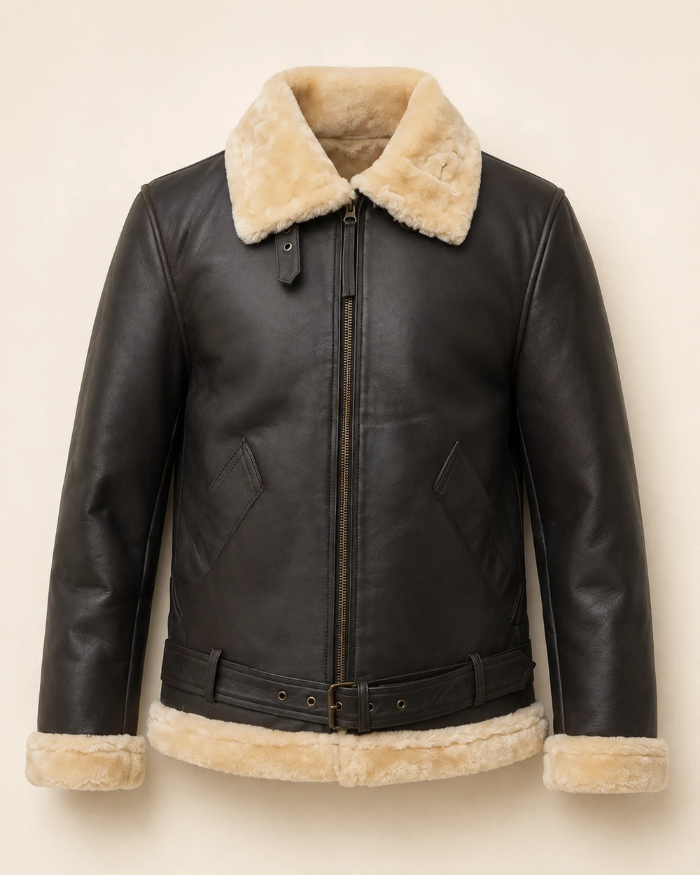 Classic Men’s Dark Brown Shearling Lined Leather Bomber Jacket