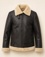 Classic Men’s Dark Brown Shearling Lined Leather Bomber Jacket