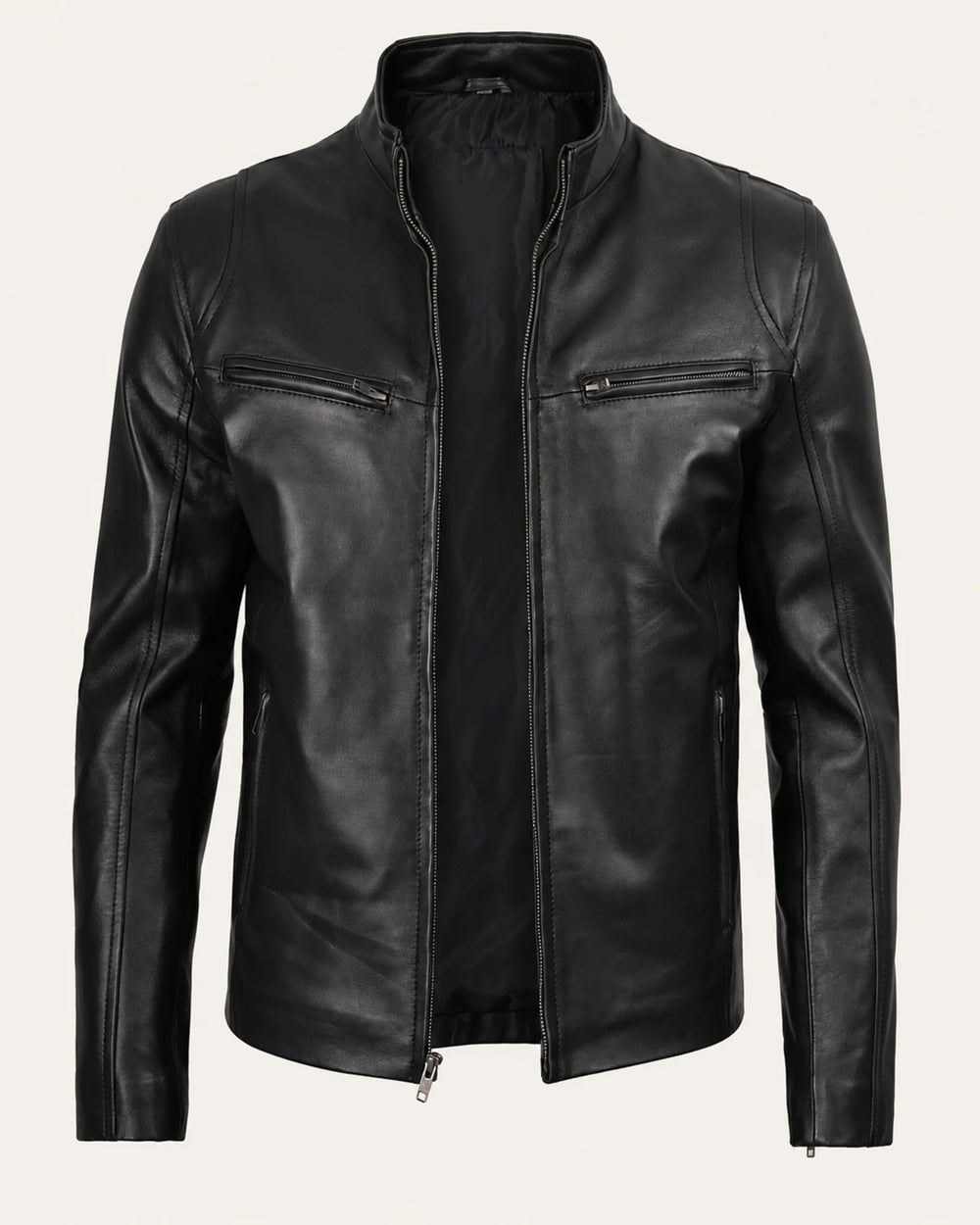 Signature Men’s Black Real Leather Biker Jacket with Zip Cuffs