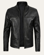 Signature Men’s Black Real Leather Biker Jacket with Zip Cuffs