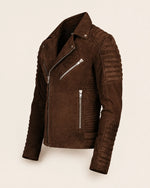 Men’s Brown Suede Leather Biker Jacket