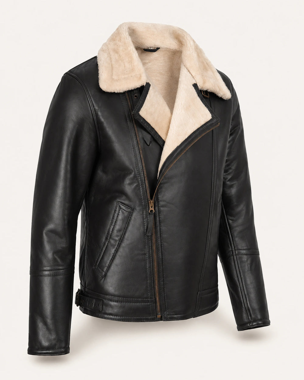 Elite Men’s Black Shearling Biker Jacket