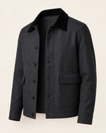 Classic Men's Charcoal Grey Wool Utility Jacket with Black Collar