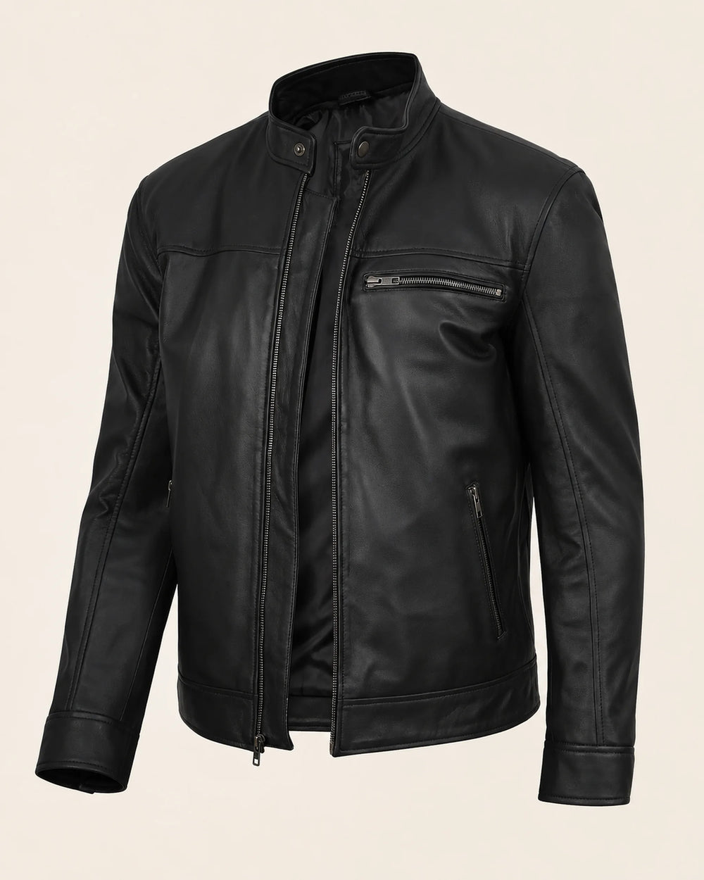 Classic Men’s Black Real Leather Biker Style Jacket