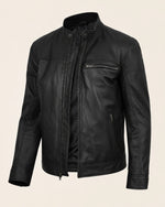 Classic Men’s Black Real Leather Biker Style Jacket
