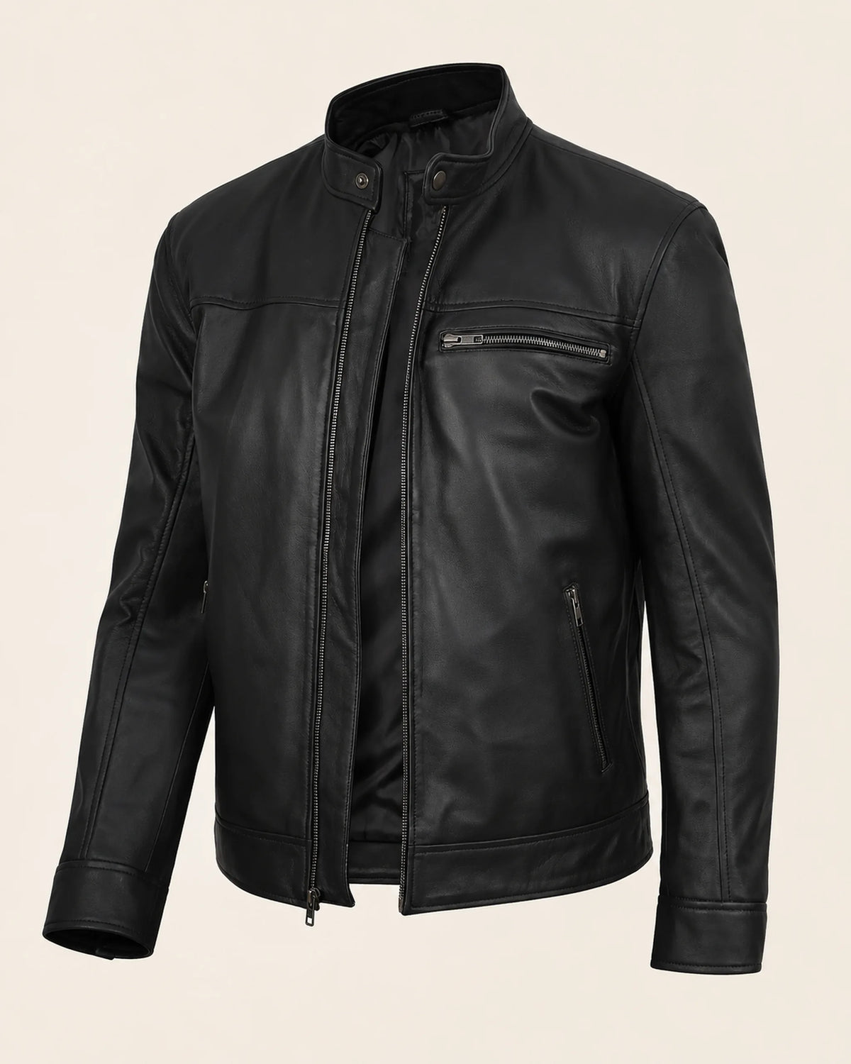 Classic Men’s Black Real Leather Biker Style Jacket