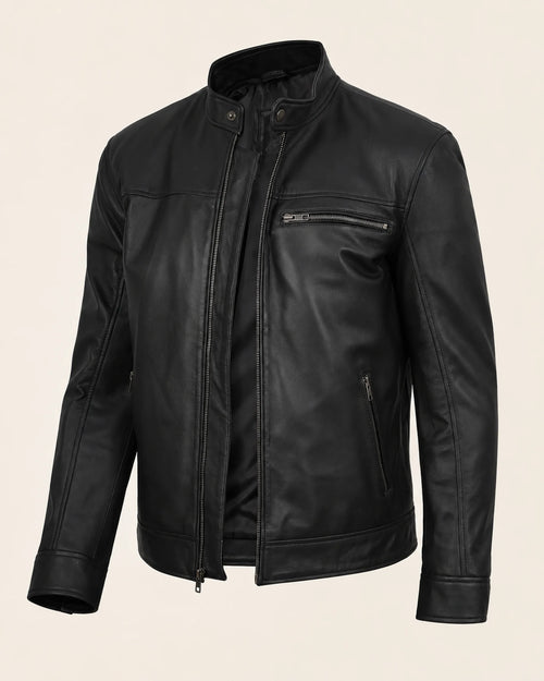 Classic Men’s Black Real Leather Biker Style Jacket