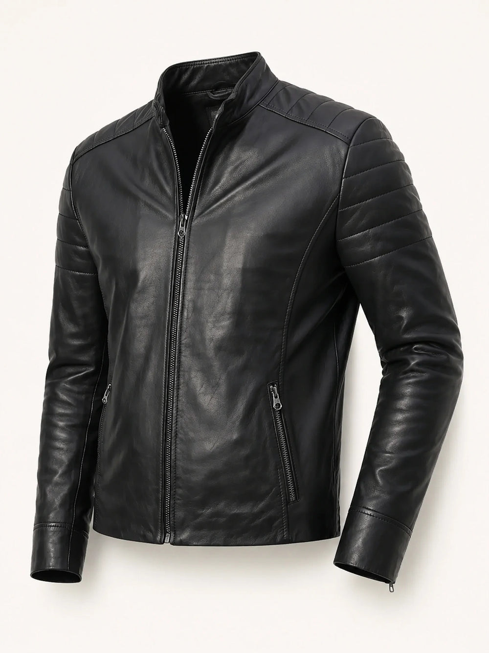 Men's Classic Black Leather Cafe Racer Jacket