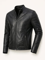 Men's Classic Black Leather Cafe Racer Jacket