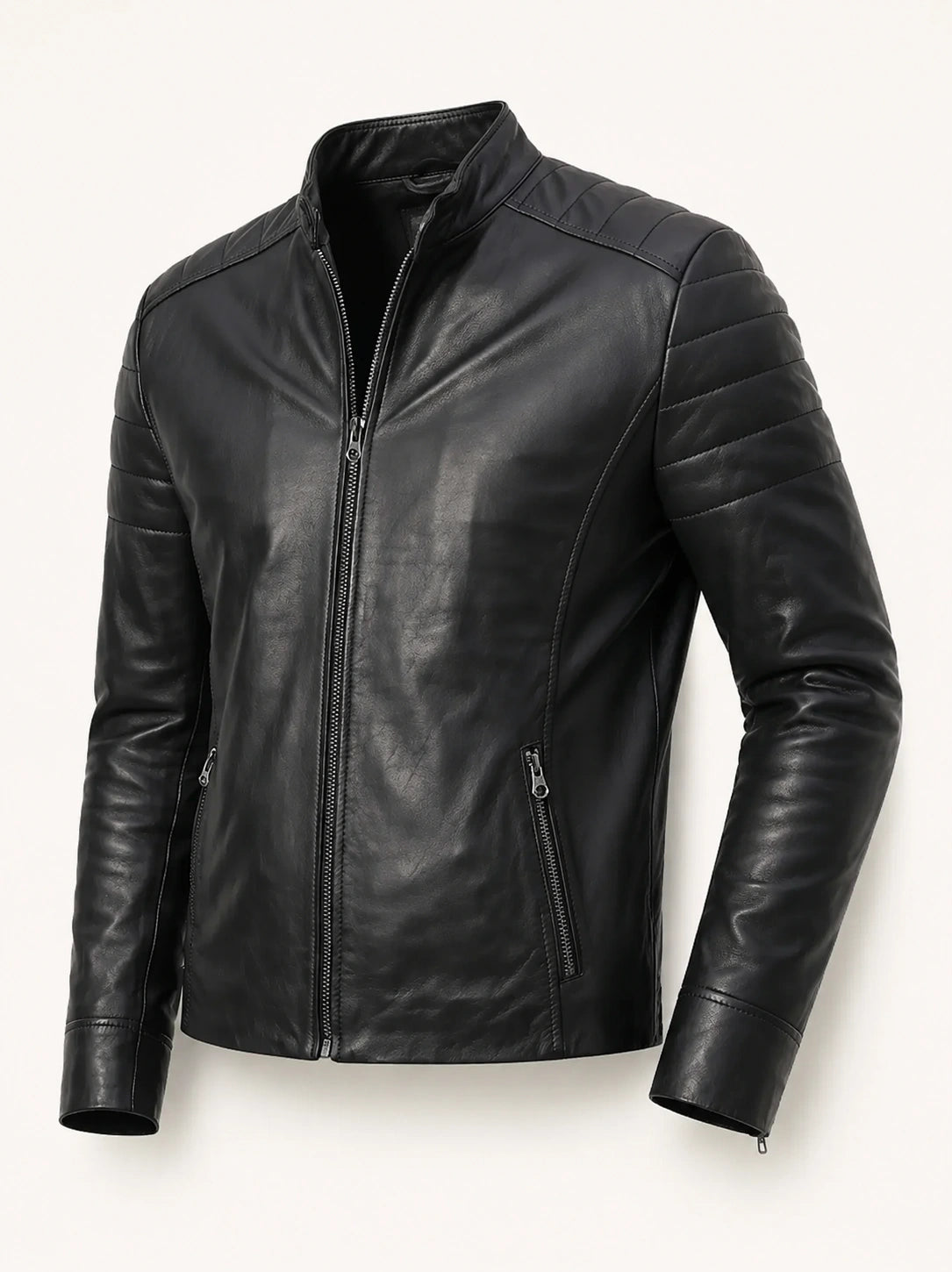 Men's Classic Black Leather Cafe Racer Jacket