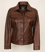 Women's Cognac Brown Trucker Leather Jacket