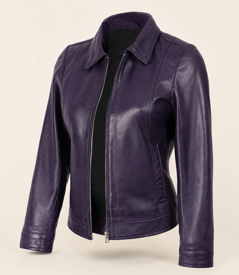 Women’s Purple Harrington Leather Jacket